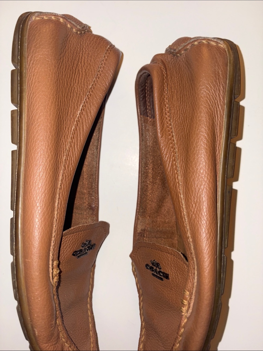 COACH Women's Brown Tan Leather Moccasin Loafers MARY LOCK UP size 10 - Picture 7 of 12